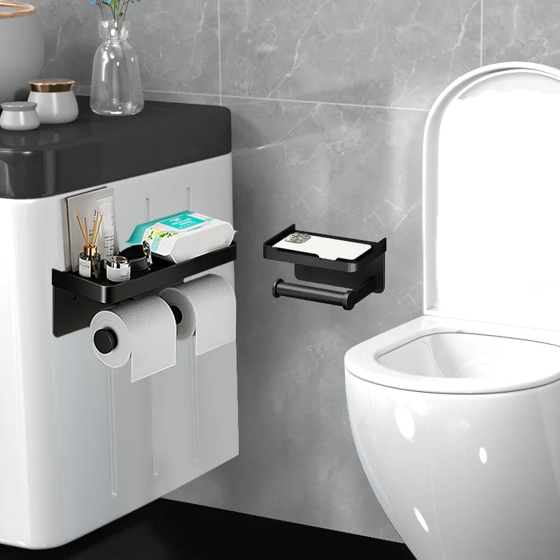 Aluminum Single/Double Toilet Roll Holder With Shelf