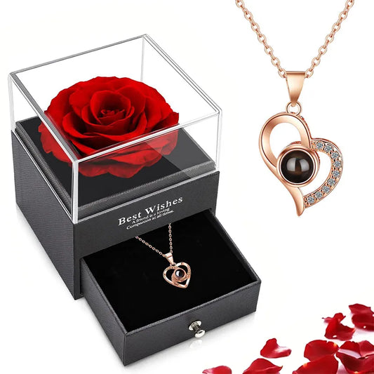 Projection Necklace With Rose Gift Box. “I love you” in 100 languages