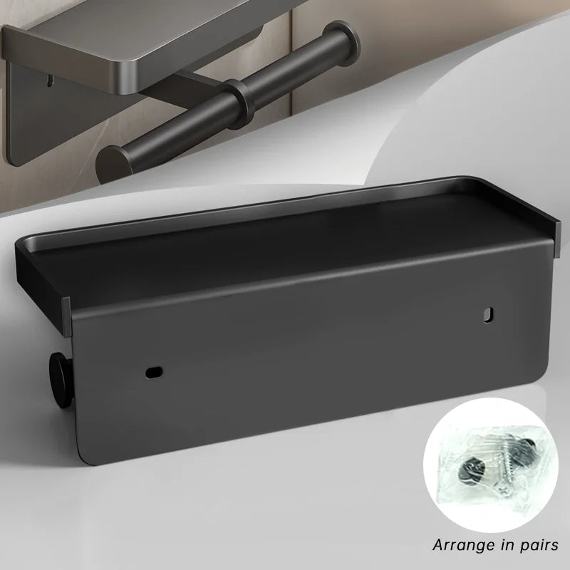 Aluminum Single/Double Toilet Roll Holder With Shelf