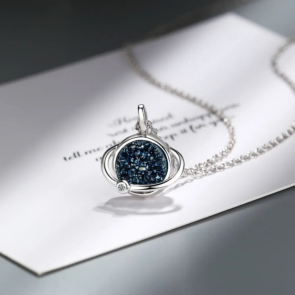 Sterling Silver Blue Planet Pendant Necklace