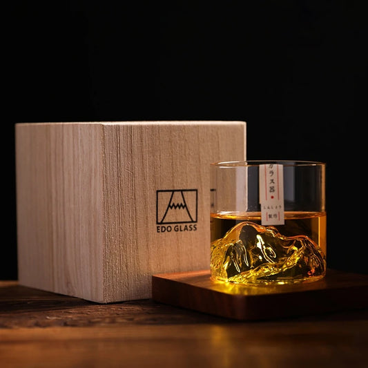 3D Mountain Whiskey Glass with Wooden Gift Box